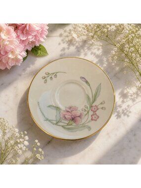 VTG 70s/80s Lenox Heiress Saucer Floral 6" Cream Gold Trim USA Multiple
